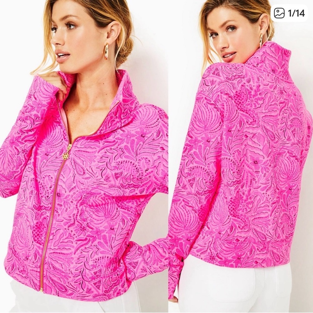 Lily Pulitzer WRENLEY ZIP-UP, CERISE PINK PINKIE PROMISES